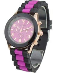 Womens Silicone Band Jelly Gel Quartz Wrist Watch Rose-red