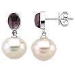 14K White Gold Paspaley South Sea Cultured Pearl and Amethyst Earrings - 12.00mm