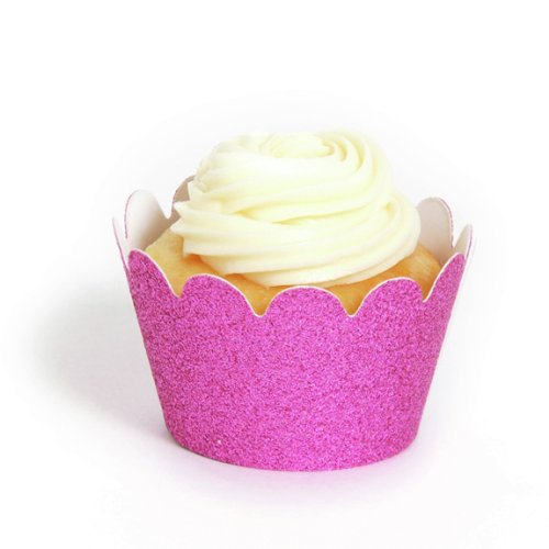 Dress My Cupcake Mini Cherry Blossom Pink Reusable Glitter Cupcake Wrappers, Set of 18 - Baby Shower Cupcakes, Cupcake Bling, 