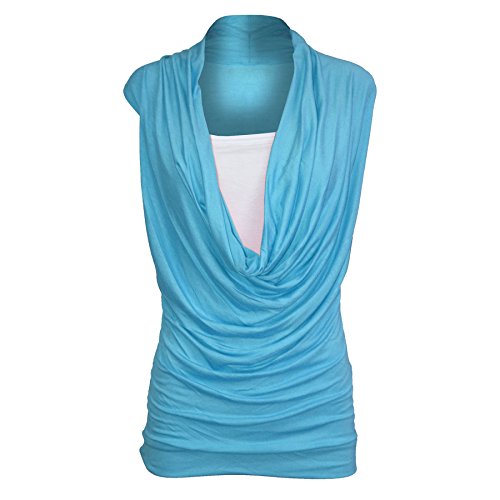 Oops Outlet Women's Ruched Cowl Neck Vest 2 In 1 Sleeveless Jersey Tank Top