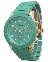 Geneva Boyfriend Chronograph Style Link Watch - Teal