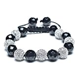 Bling Jewelry Black Onyx Unisex Macrame Bracelet Swarovski Two Tone Crystal Beads 12mm