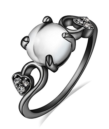 Women's Natural Opal With AAA CZ 14K Gold Black Gun Plated Engagement Band Wedding Rings,Size 6 to 8