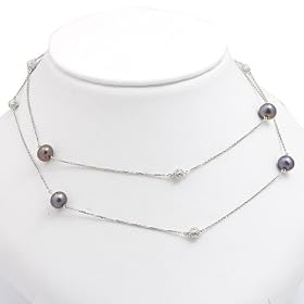 14K Black Pearl Diamond 36 Necklace by