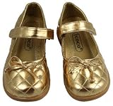Coco Jumbo Toddler Girl's Quilted Ballerina Mary Janes Shoes Metallic Gold