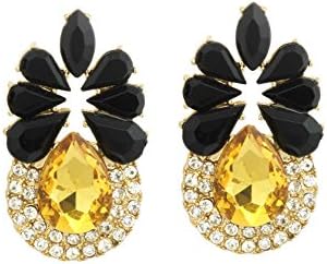NK Jewels Womens Accessories Black & Yellow Flower Rhinestone Stud Earrings 4.50cm
