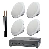 2 Pairs of 100w 8? Ceiling Speakers, 4-Way Speaker Switch & 100m Cable