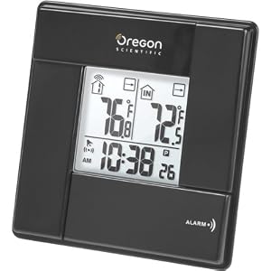 Oregon Scientific RAR381-BK Wireless Indoor Outdoor Thermometer with Digital Clock, Black by Oregon Scientific