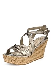 Autograph Leather Half Bow Wedge Sandals with Insolia®