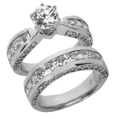 4.10 Ct Diamond Engagement Ring Bridal Set Round Princess Cut Antique Pave Style