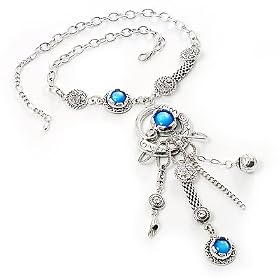 Vintage Long Drop Hammered Necklace (Blue)
