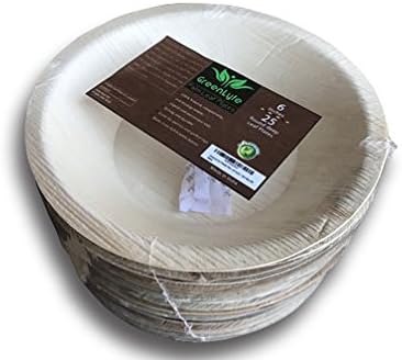 GreenLyfe Eco-Friendly Palm Leaf Bowls - 100% Natural, Compostable, Disposable Party and Dinner Leafplates - 6 inch round, 1 inch deep (25)