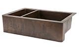 33 Copper Hammered Kitchen Apron 25/75 Double Basin Sink