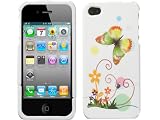 Butterfly Flowers White Crystal Hard Skin Case Faceplate Cover for Apple iPhone 4 4S AT&T Verizon and Sprint