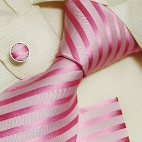 Pink Striped 100% Jacquard Woven Silk Tie