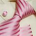 H5041 Designer Inspired Pink Stripes 100% Jacquard Woven Silk Tie Hanky Mens Hot Pink...