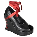 BRAVO-03 5" Corseted P/F Open Toe Blk Pu Wedge Sho