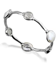 Honora Cloud Collection Sterling Silver White Pearl Bangle With 13-14mm Coin Freshwater Pearls and White Mother of Pearl