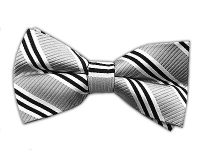 100% Silk Woven Silver Striped Self-Tie Bow Tie