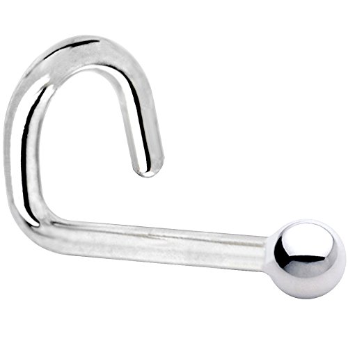 14k White Gold 1.5mm Ball Left Nostril Screw Ring 20 Gauge
