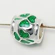 Green Shamrock with Heart Shaped Leaves Translucent Silver Plated Spacer Bead
