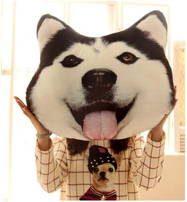 Creative 3d Husky Dog Head Cushion Plush Animal Shaped Pillow for Birthday Gift (40cm/15.7inch, B)