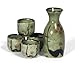 Japanese 5 Pc Sake Carafe & Cup Set Green & Cherry Blossoms