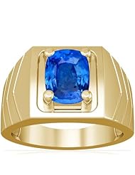 14K Yellow Gold Cushion Cut Blue Sapphire Solitaire Ring