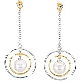 14K Two-Tone Gold Cultured Pearl Earrings