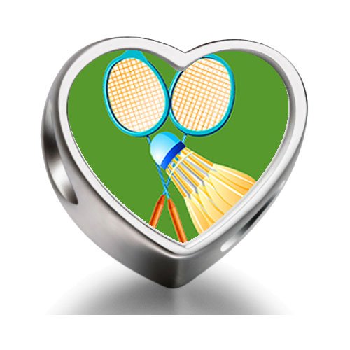 London 2012 Olympics funny badminton face Heart Photo Charm Beads