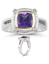 0.12 Cts Black & White Diamond & 1.36 Cts Amethyst Ring in Silver & Gold