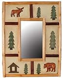 Rustic Wall-Mounted Lodge Mirror with Moose & Bear Design 19"