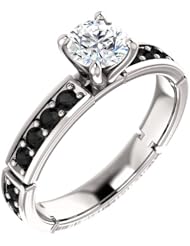10K White Gold Round Cut White and Black Diamond Ring -- LIFETIME WARRANTY