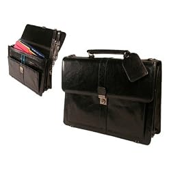 Stebco, Structured Flapover Top Grain Leather Executive Case in Black or Caramel - Black