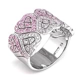 Sterling Silver Cubic Zirconia Pink & Cz Heart Design Ring - size 10