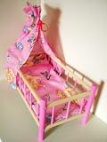 NEW LARGE WOODEN COT,BED,CRIB DOLLS TOY WITH CANOPY