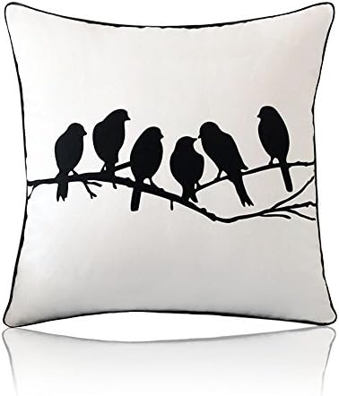 MARY ST 18x18 Inch Cotton Decorative Throw Pillow Cover Cushion Case, Birds Black and white