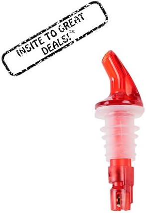 12 Red Spout No Collar Measured Bottle Pourer - Auto Measuring 1 Oz
