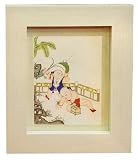 Two Chinese Boys Playing with Grasshopper, Hand Painted on Silk, Vintage Framed Art