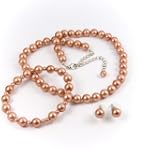 Coral Satin-Finish 8mm Glass Pearl Necklace, Bracelet and Earrings Set by Margot Townsend
