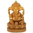 Hand Carved Three Face Wood Ganesh Statue