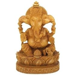 Hand Carved Three Face Wood Ganesh Statue