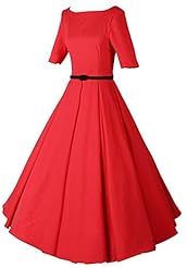 Lace Vintage Cotton Bubble Dress Flared-Skirt Elbow Length Sleeves Tunic 