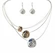 Necklace - N353 - 3 Hammered Circles with Spiral - Tri Color - Triple Strand Plated Metal + Matching Earrings