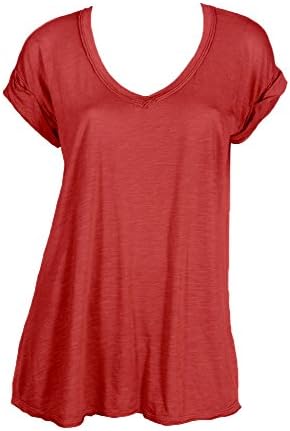Fresh Laundry Rolled S/S A Line V Neck (Large, Tomato)