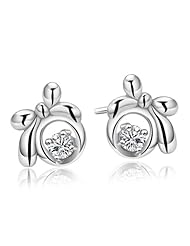 Honeystore Girls 925 Sterling Silver White Gold Plated Swisss diamond Stud Earrings Color White Weight 1.15 g