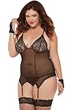 Seven Til Midnight Women's Plus-Size Mesh Lace-Up Back Bustier Set