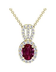 18K Yellow Gold Oval Cut Ruby And Round Diamond Pendant (GIA Certificate)