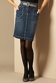 Cotton Rich Mid Length Denim Skirt with Belt