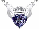 2.05 cttw 925 Sterling Silver heart claddagh pendant with created alexandrite